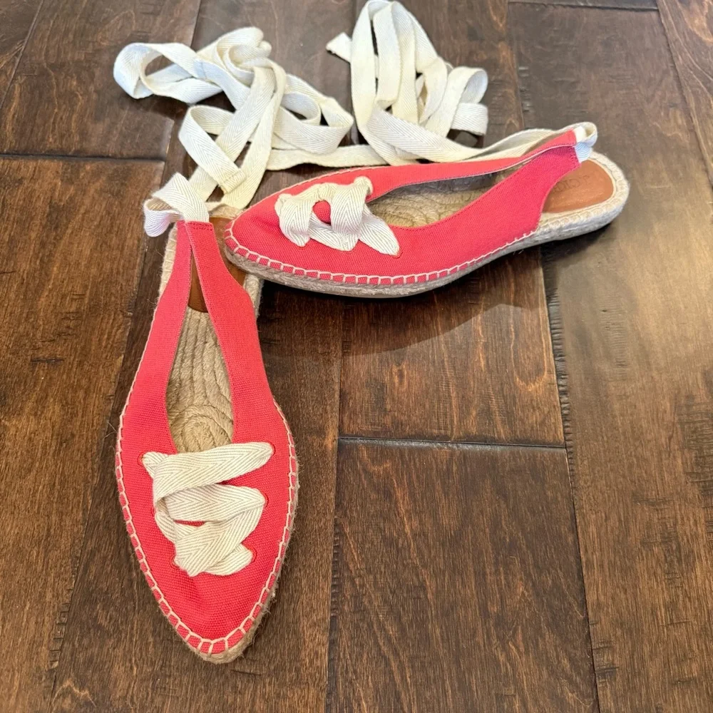 J. Crew Ankle Wrap Espadrille Flats Lace Up Red size 7 Nautical Sailor